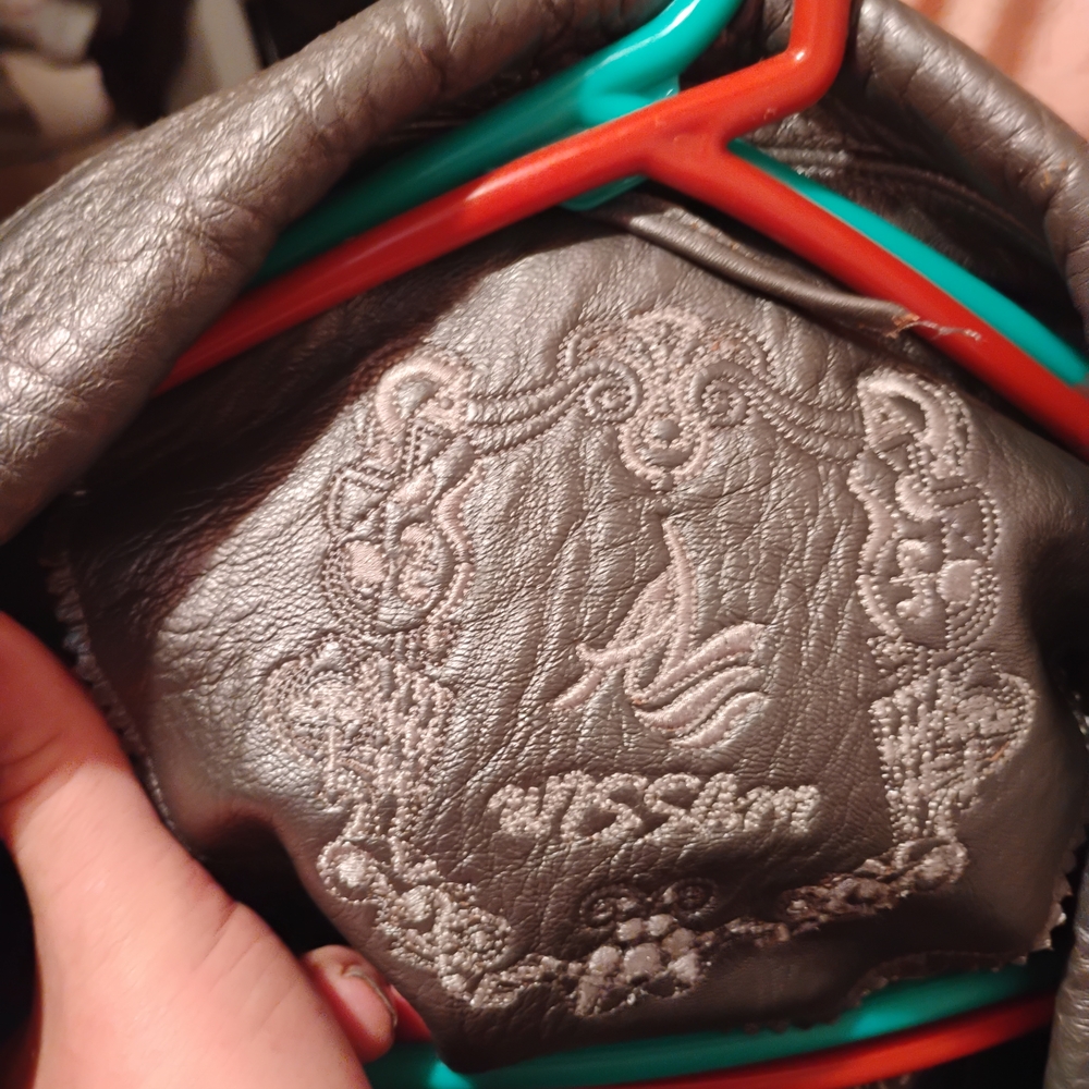 Gray Leather Embroidery Jacket - image 4